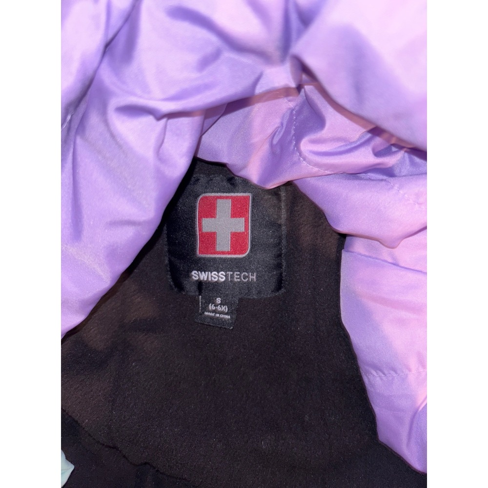 Swiss Tech Kids Girls Colorblock Hooded Winter Jacket 6-6X Purple Black Mint - Picture 7 of 7
